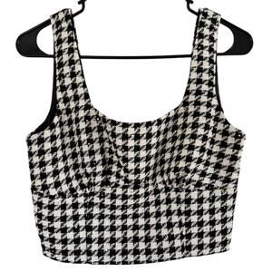 Jason Wu Sequin Houndstooth Checkered Black and White Tweed Crop Top Small